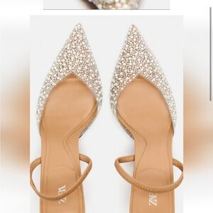 Zara Women's Tan and Cream Embellished Heels